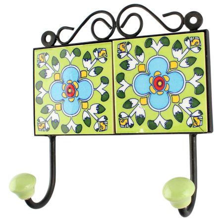 Forest Green Wheel Flower Ceramic Tile Hook